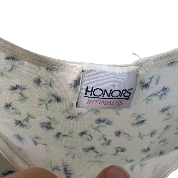 Vintage 90s White Blue Micro Floral Spaghetti Strap Knee Length Dress Medium - Picture 3 of 8